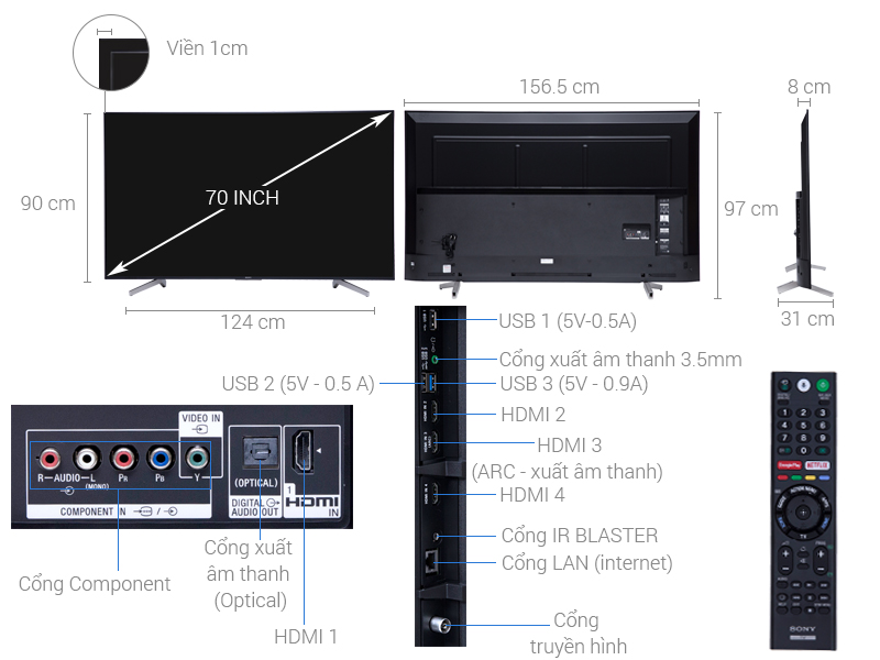 Thông số kỹ thuật Android Tivi Sony 4K 70 inch KD-70X8300F