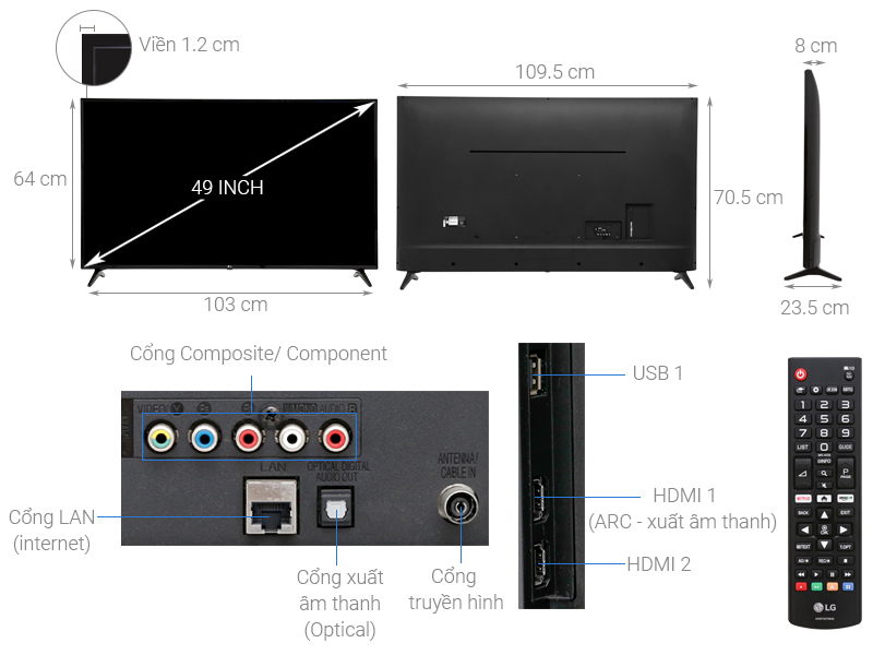 Thông số kỹ thuật Smart Tivi LG 49 inch 49LK5700PTA