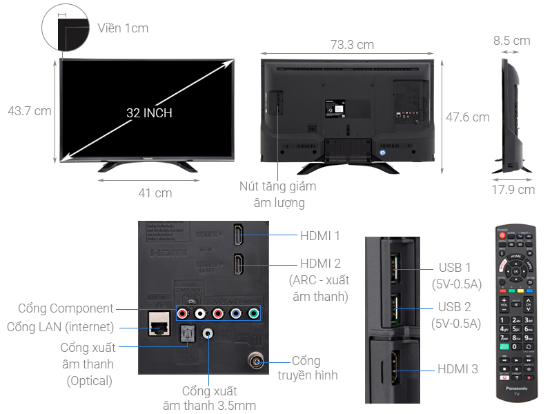 Thông số kỹ thuật Smart Tivi Panasonic 32 inch TH-32FS500V