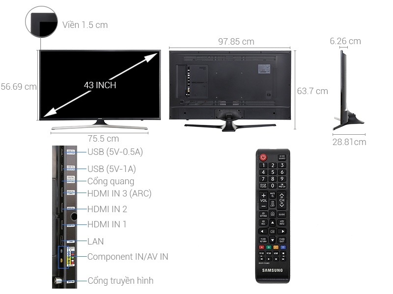 Thông số kỹ thuật Smart Tivi Samsung 4K 43 inch UA43MU6103