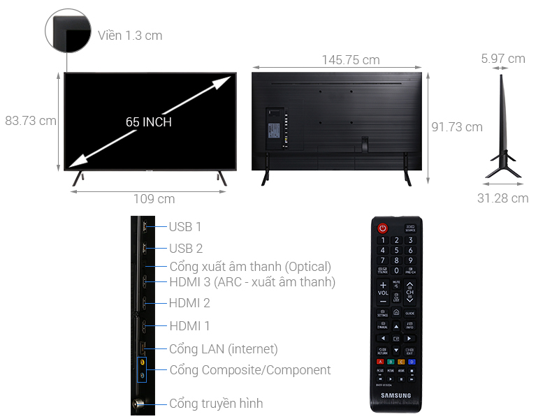 Thông số kỹ thuật Smart Tivi Samsung 4K 65 inch UA65NU7100